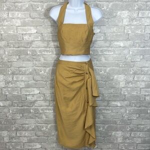 Elegant Tan Midi Skirt Set